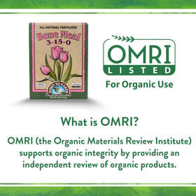 Down To Earth Organic Bone Meal powder close-up highlighting phosphorus content.