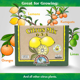 Down To Earth Citrus Mix demonstrates calcium and magnesium support for citrus trees