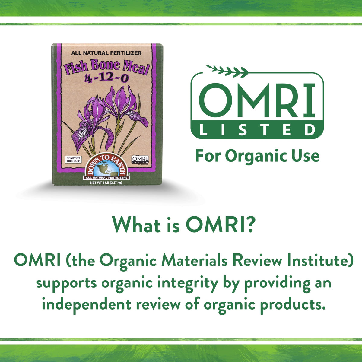 Down To Earth Fish Bone Meal 5-lb packaging on shelf indicating convenient organic option