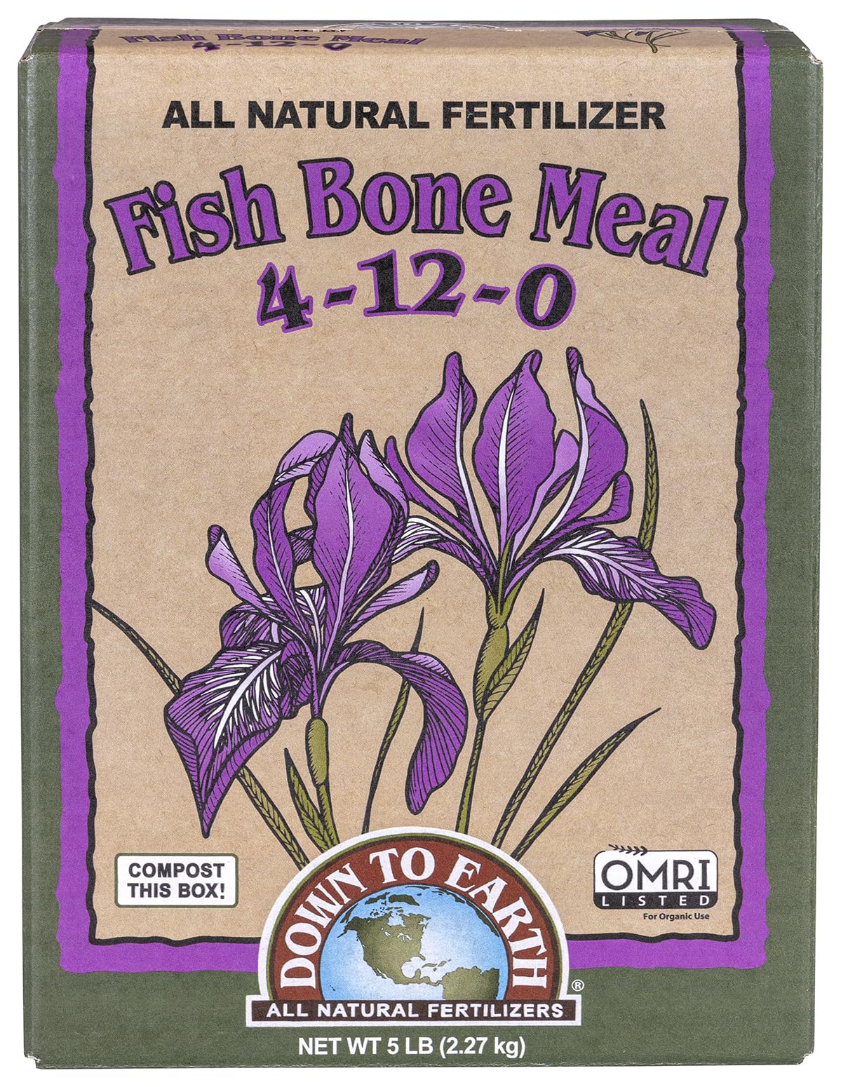 Down To Earth Fish Bone Meal box front view supporting organic garden nourishment