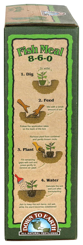 Down To Earth fish meal is versatile for vegetables, flowers, shrubs, trees, and lawns.