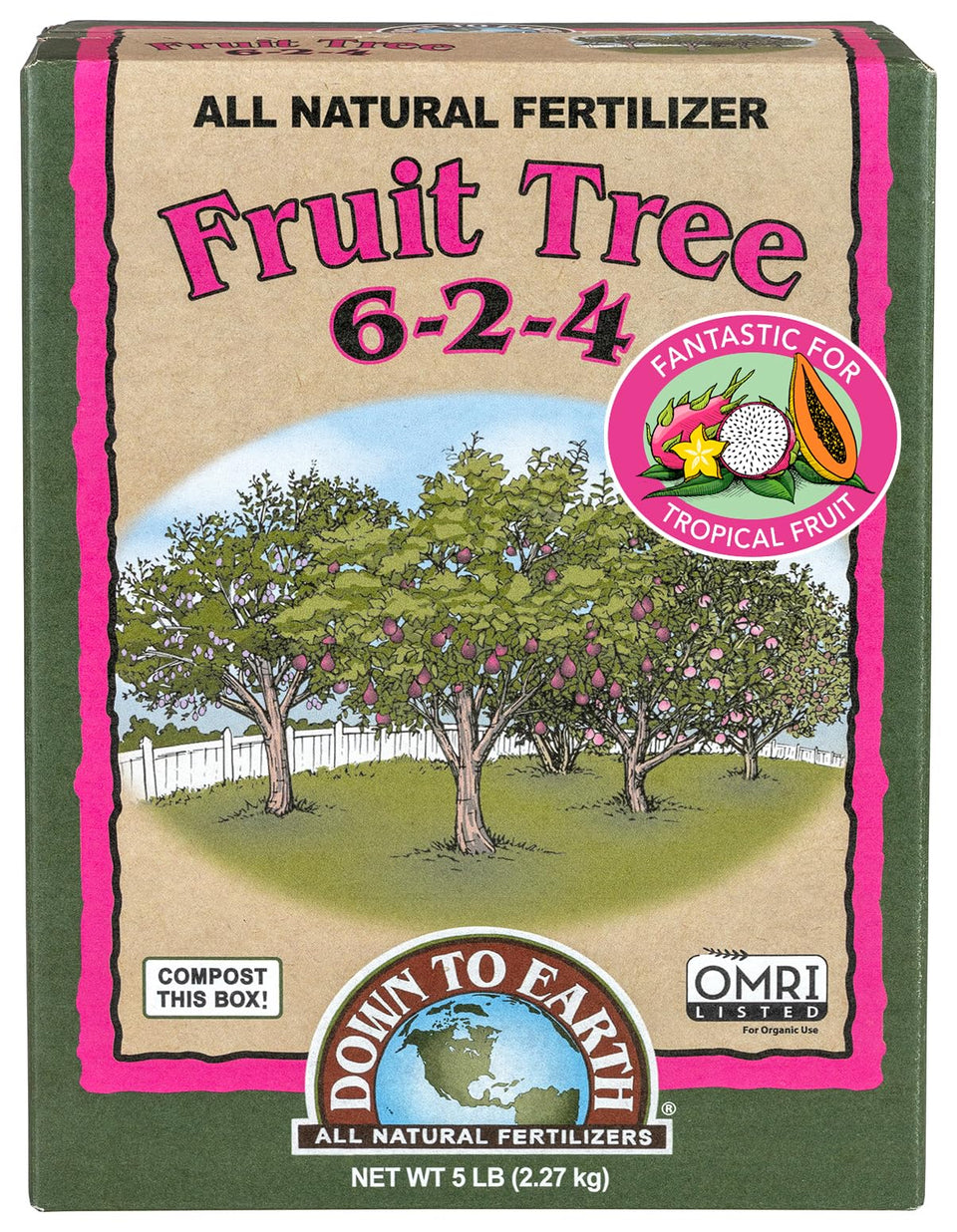 Down To Earth Fruit Tree 5lb box fueling healthy home orchard growth.