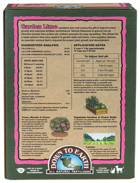 Down To Earth Garden Lime granules close-up show calcium carbonate for strong roots.
