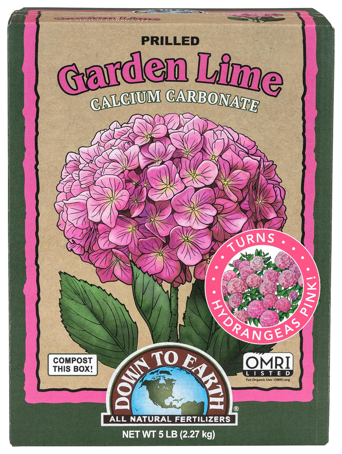 Down To Earth Garden Lime prilled bag front view boosts soil pH.