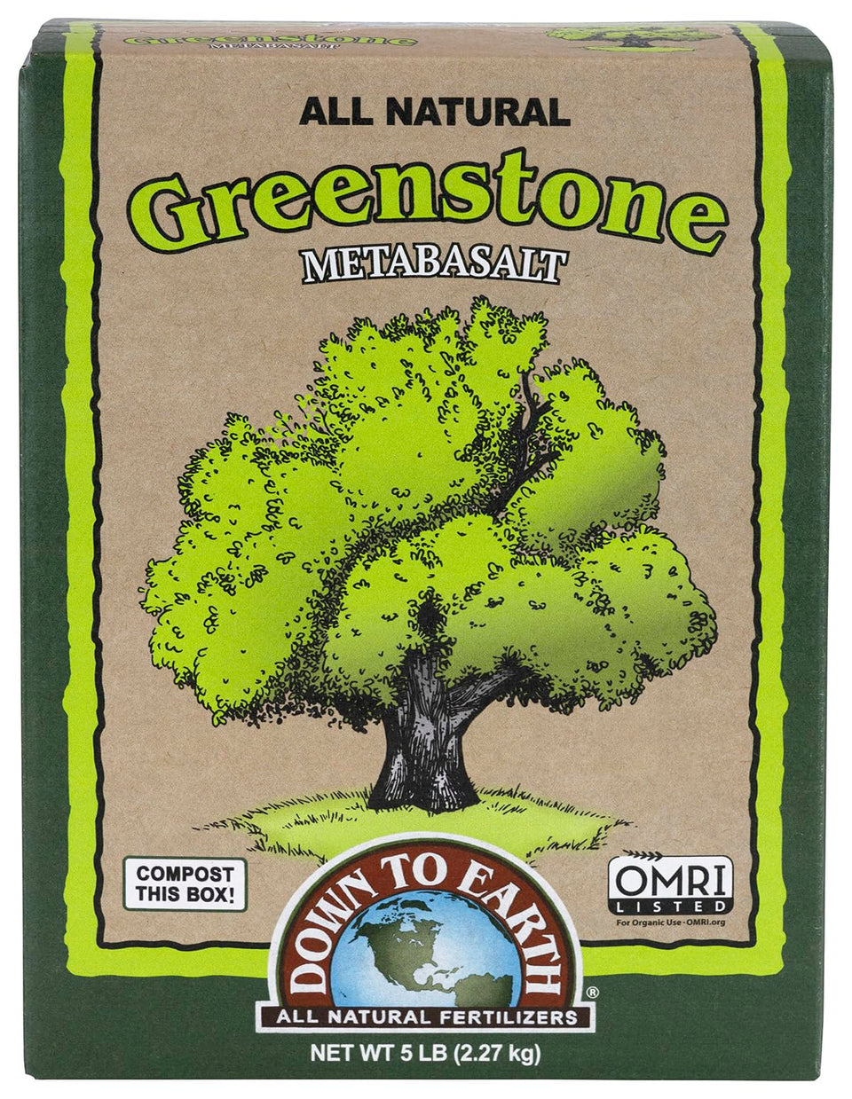 Down To Earth Greenstone Metabasalt bag ready for soil amendment to boost mineral balance.