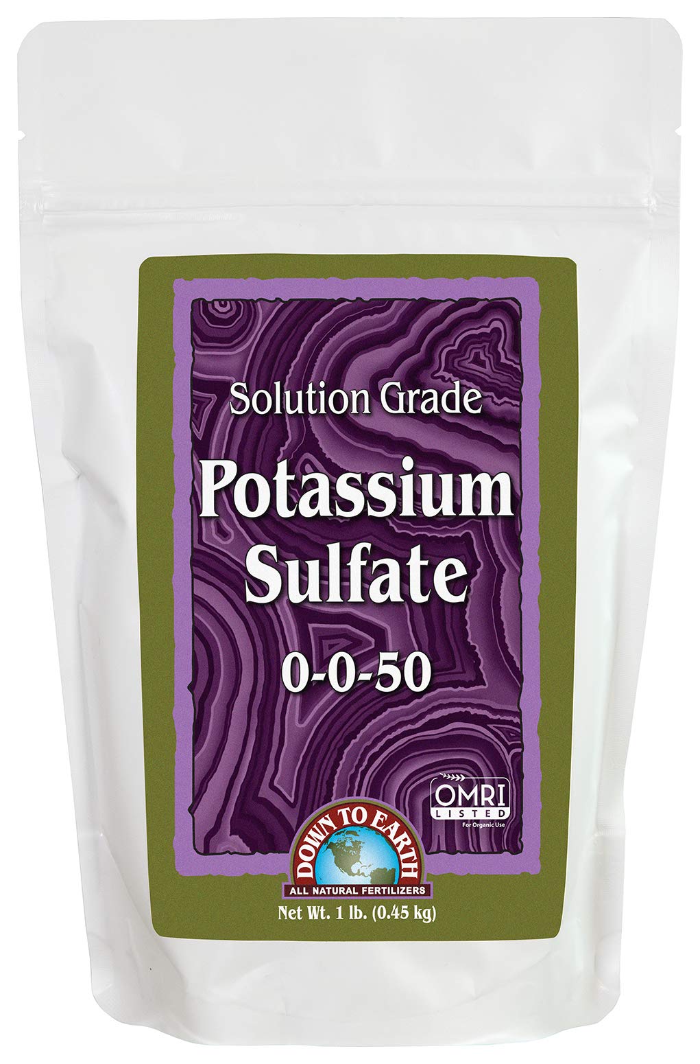 Down To Earth Potassium Sulfate 1lb bottle for precise application and flowering boost.