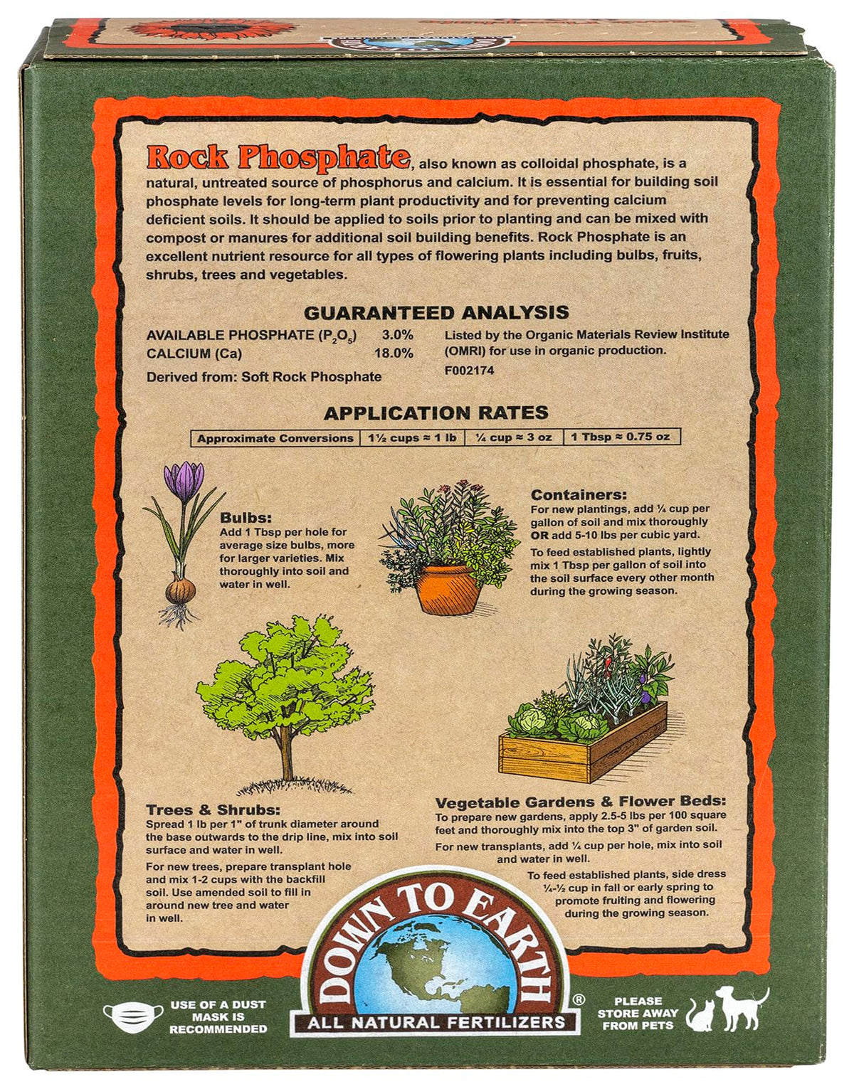 Down To Earth Rock Phosphate bag ready for garden use to boost root growth