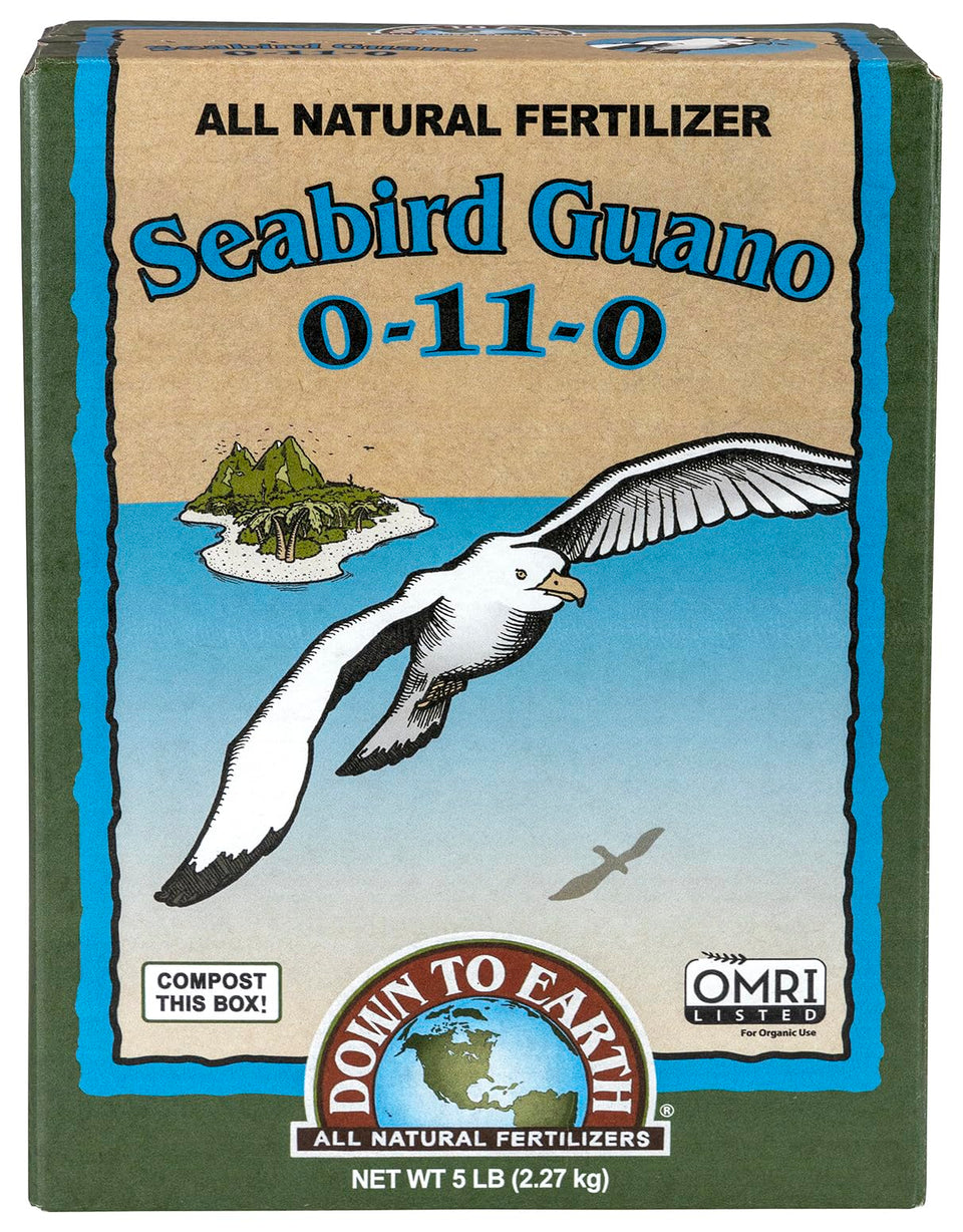 Down To Earth Seabird Guano bag ready for soil blending to boost bloom potential