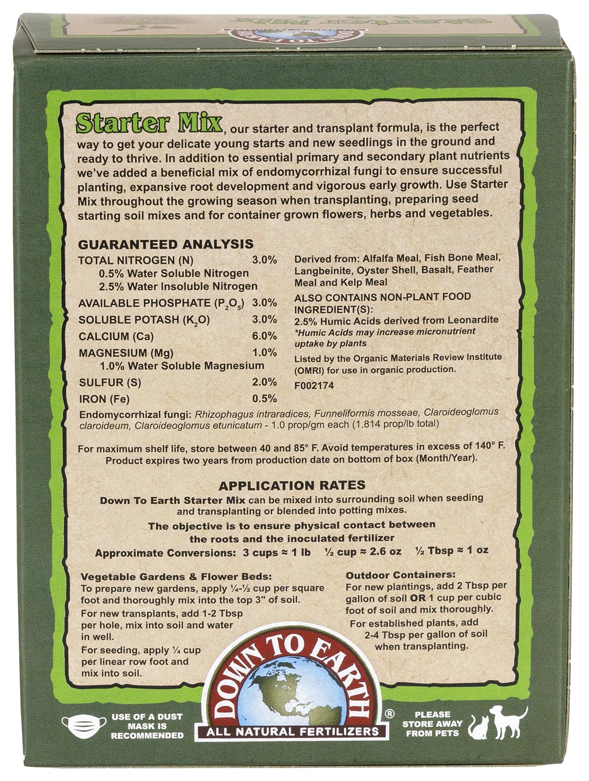 Down To Earth Starter Mix scoop showing measurement for precise feeding.