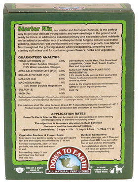 Down To Earth Starter Mix scoop showing measurement for precise feeding.