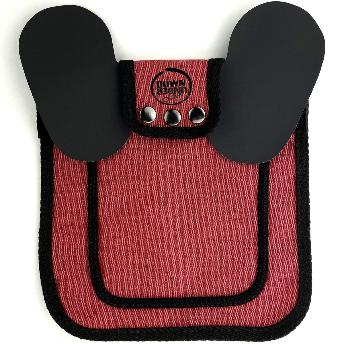 Down Under Outdoors chicken saddle burgundy front view for back protection.