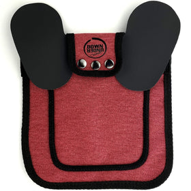 Down Under Outdoors chicken saddle burgundy front view for back protection.