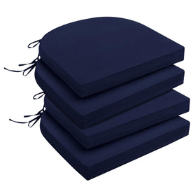 Downluxe navy outdoor chair cushions, top view for four cushions in a patio setup.