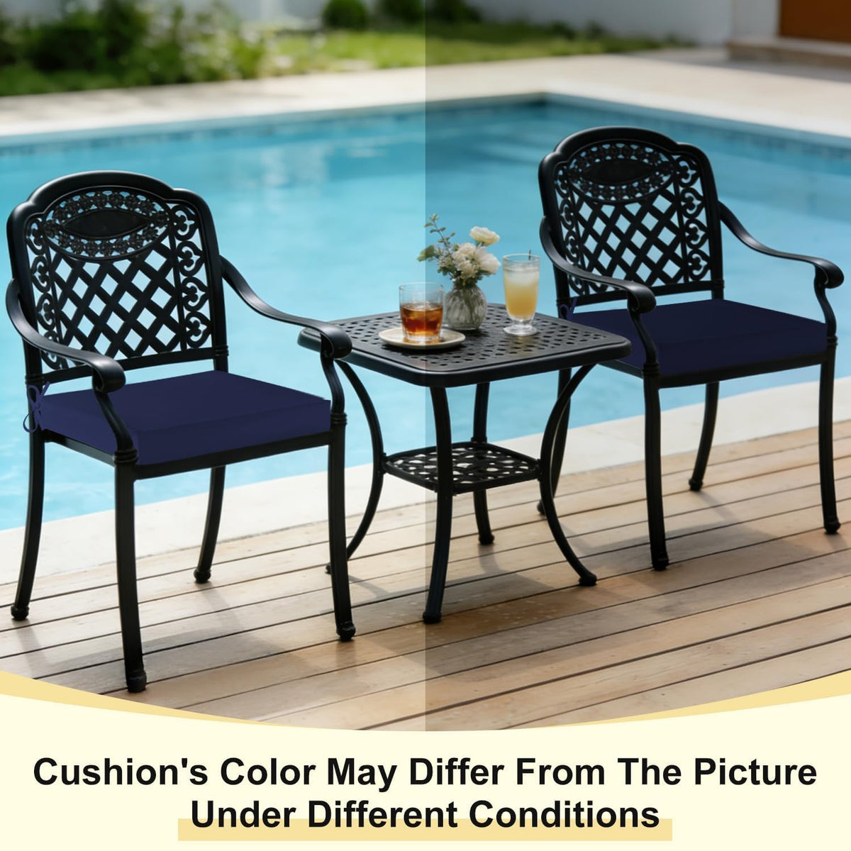 Packaging shows two cushions with separate covers for quick setup.