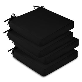 Downluxe four-pack waterproof outdoor chair cushions for patio comfort.