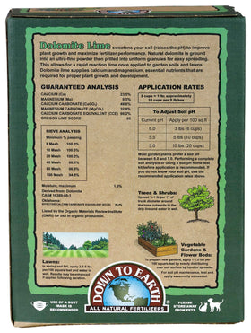 Down To Earth lime granules provide calcium and magnesium for stronger plant structure.