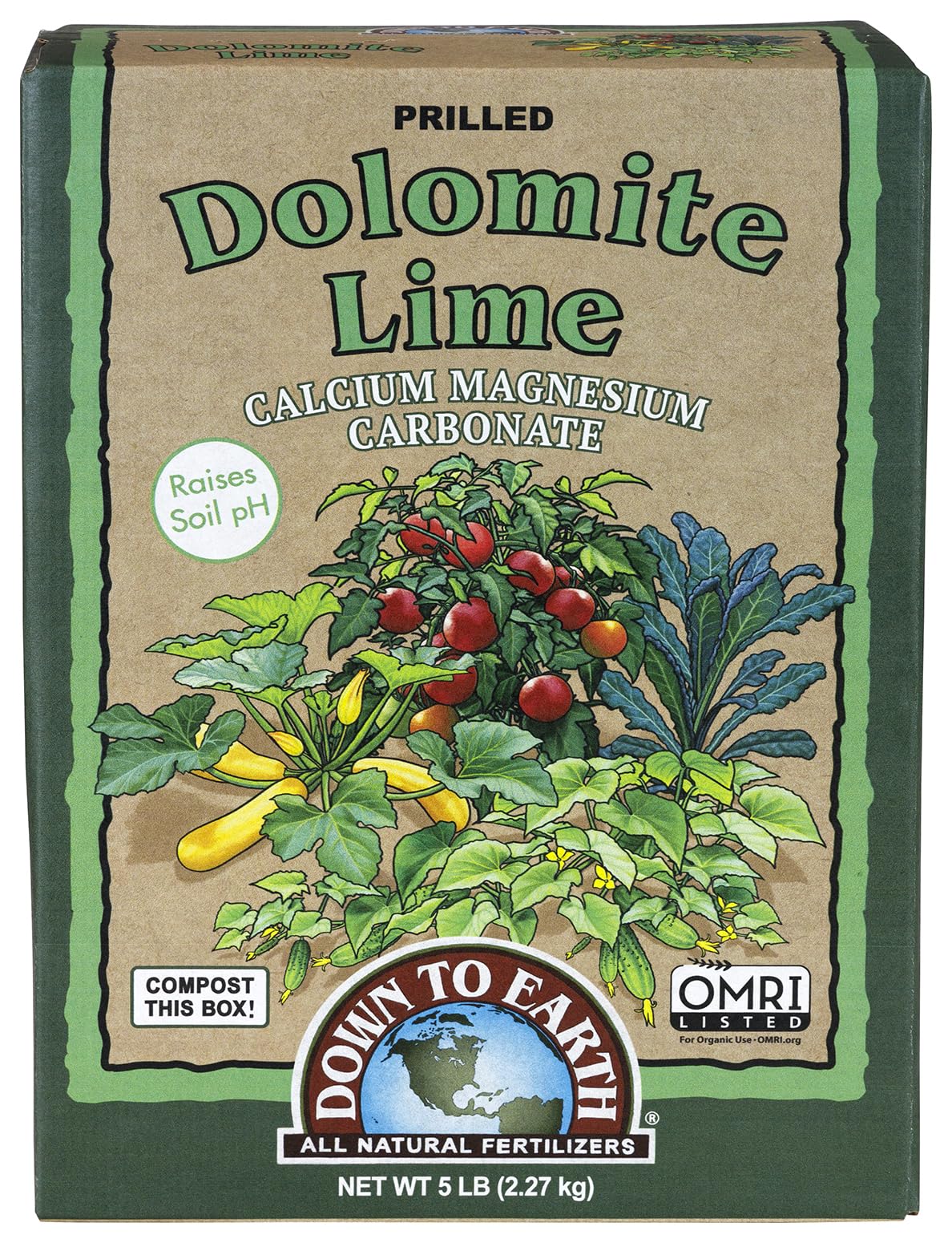 Down To Earth dolomite lime prilled granules ready to raise soil pH in vegetable beds.