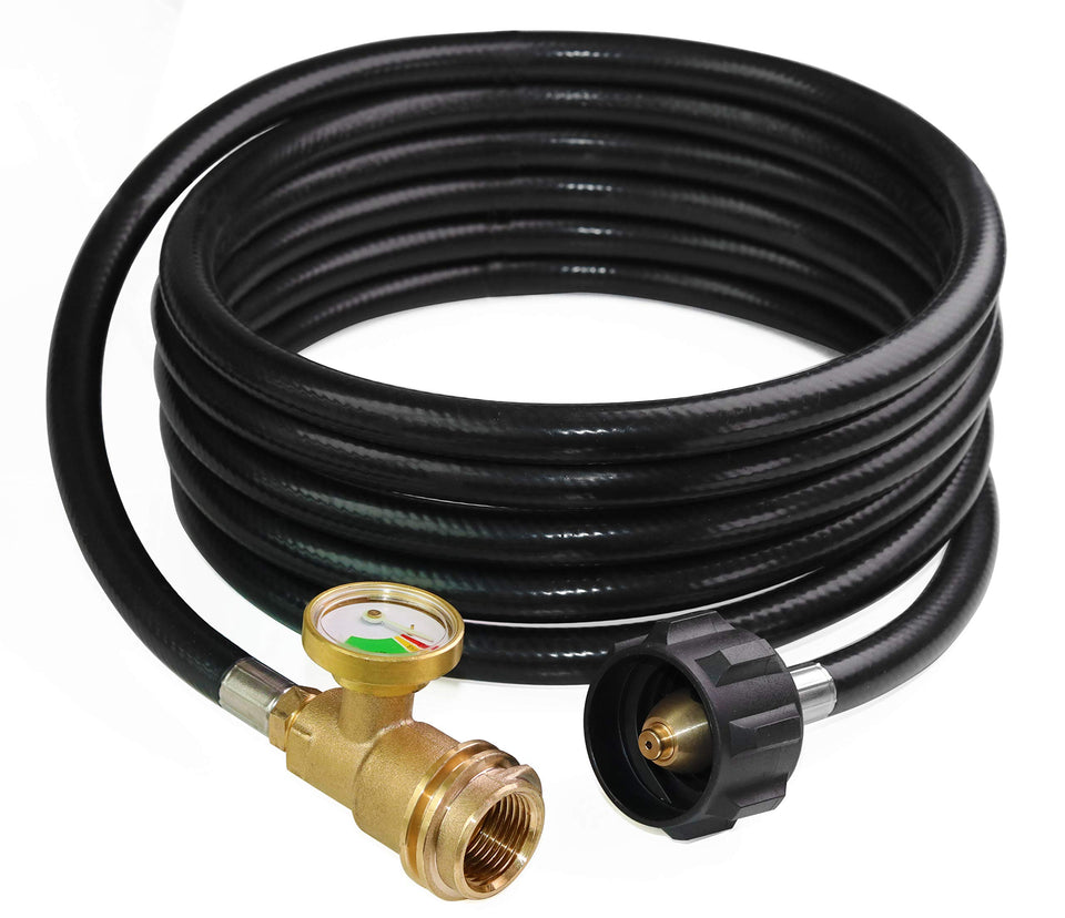 DOZYANT 12ft propane hose gauge close-up for easy reading while in use.