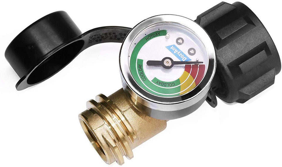 DOZYANT propane gauge dial on brass body showing level for grills and campsites