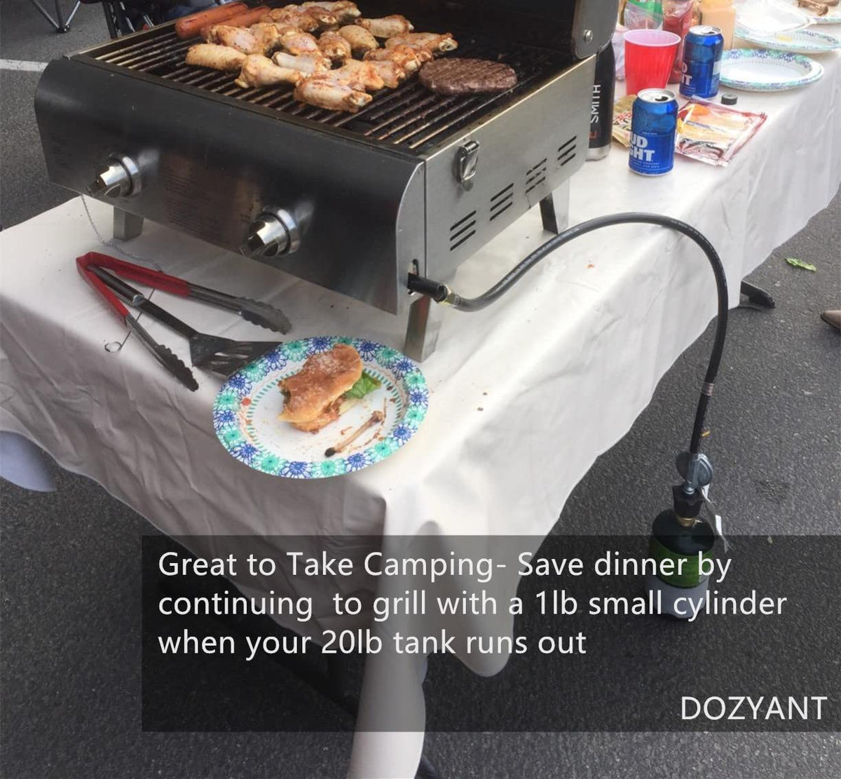 DOZYANT Steak Saver keeps grilling going when your main tank runs low.