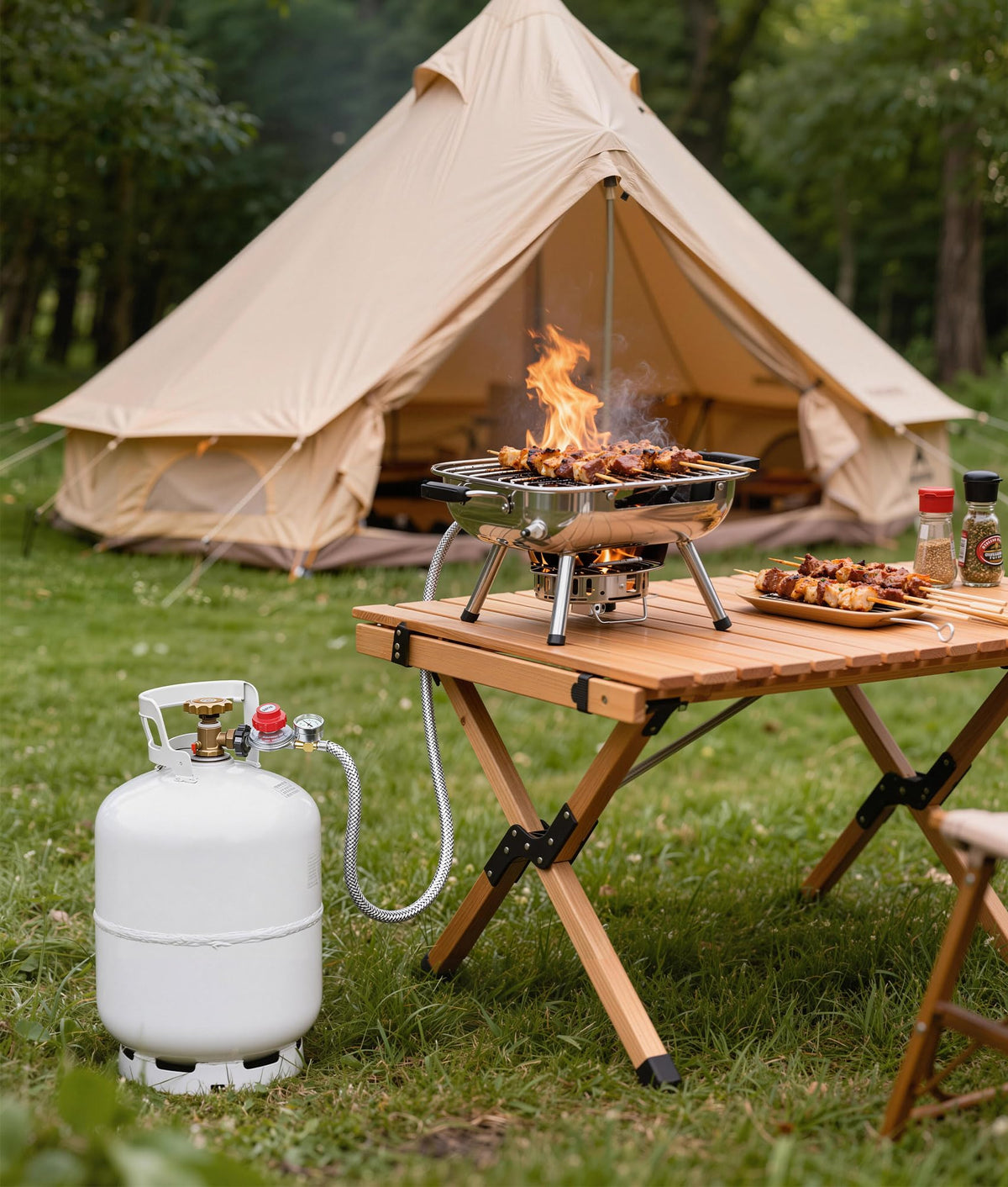 DPB regulator setup ideal for grill, smoker, fire pit and camping stoves.