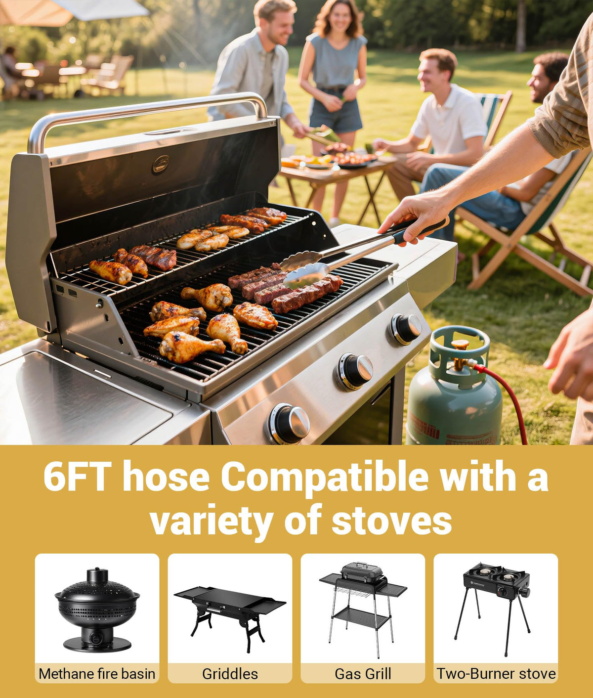 DPB universal compatibility covers grills, heaters, fire pits, and more.