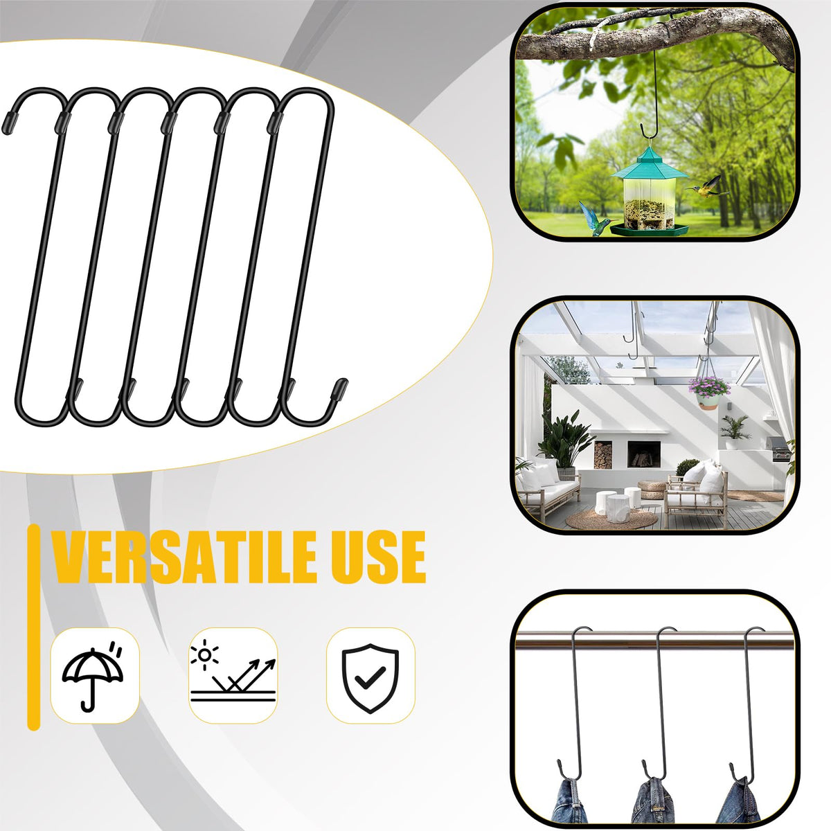 Dpyrrhic 12-inch S-hook stability supports heavier items without bending.