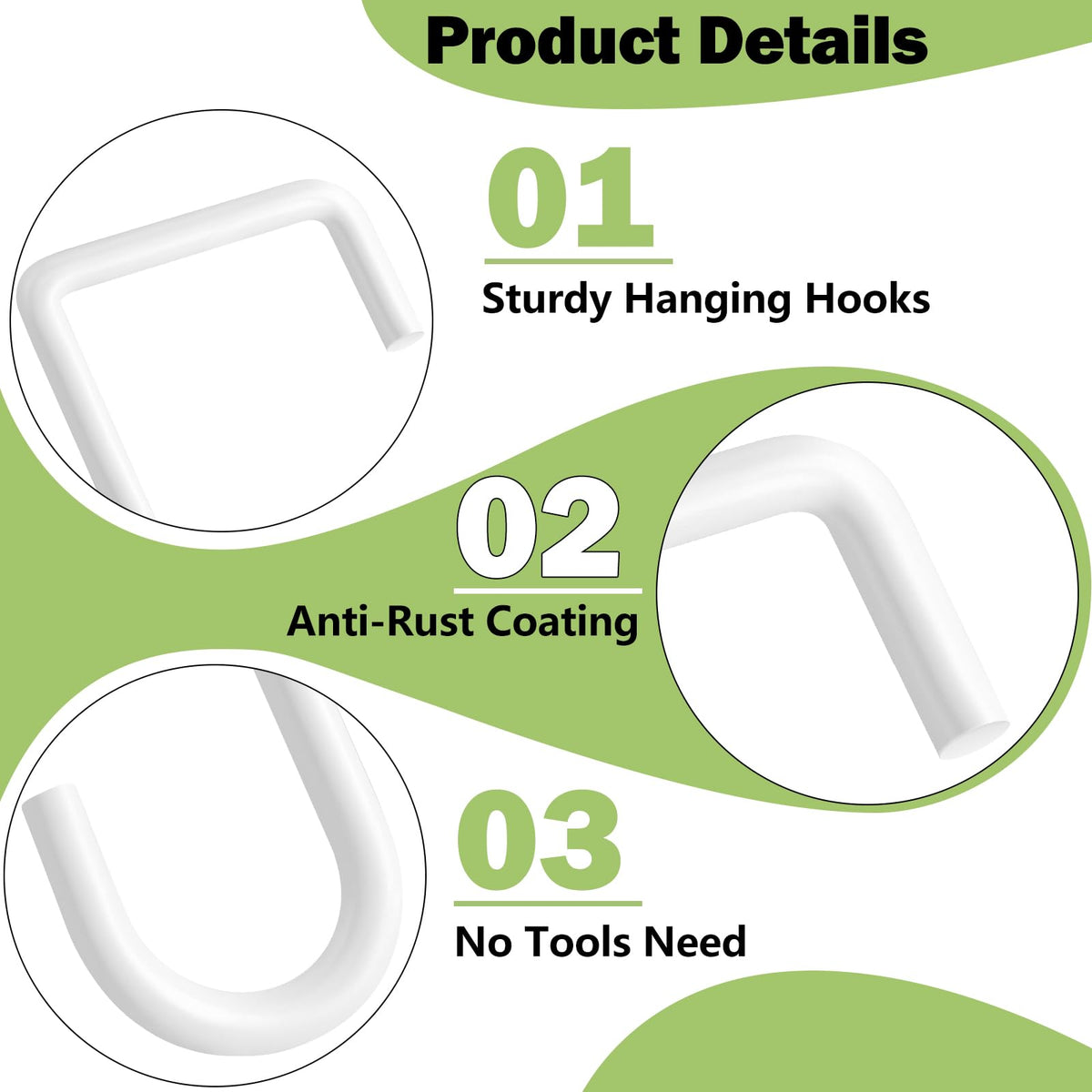 Dpyrrhic 6-inch white hooks install without tools for easy outdoor organization.