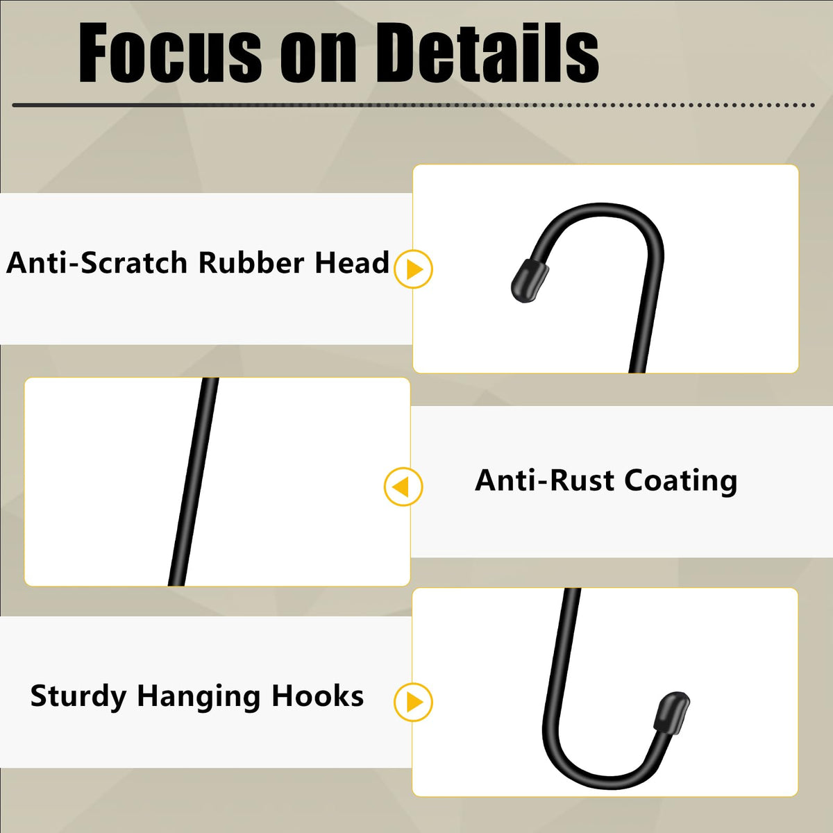 Dpyrrhic indoor-outdoor use hook organizes pots, pans, mugs, and towels.