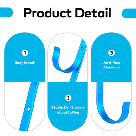 Dpyrrhic pool tools organized on hooks for easy reach.