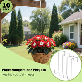 Dpyrrhic fence hooks hold planters securely, enhancing garden decor.