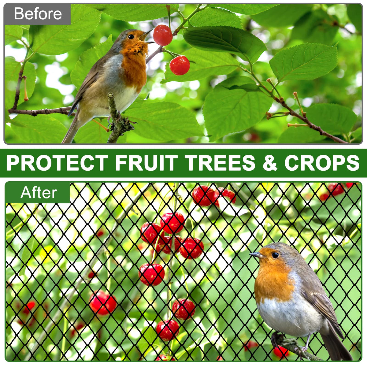 DQS Bird Net features UV-proof nylon for durable, reusable protection