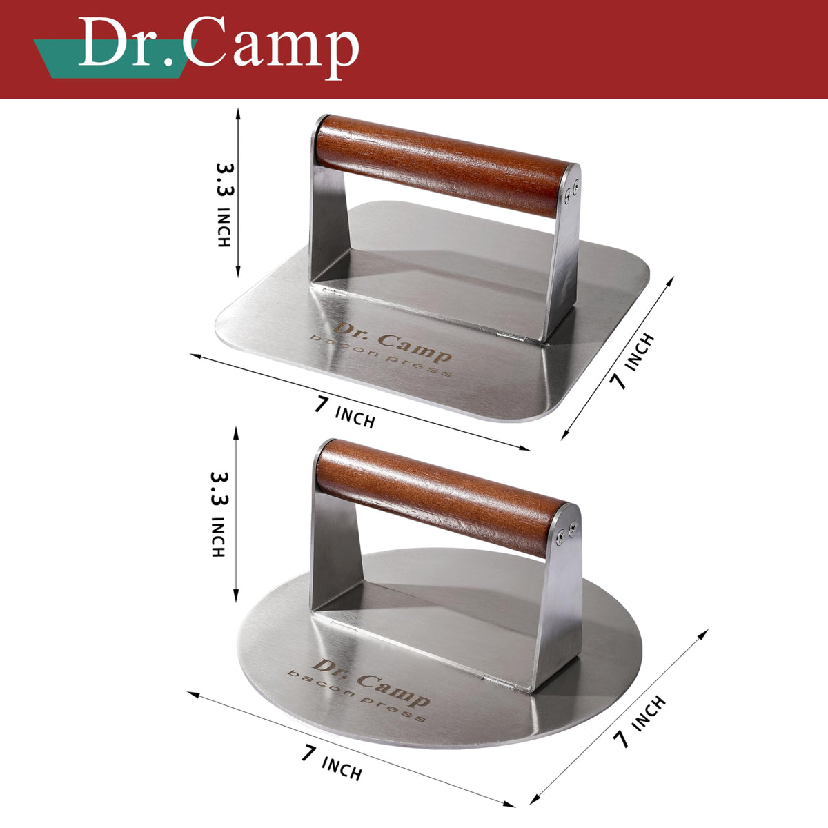 Dr.Camp stainless steel burger press base provides sturdy patty formation