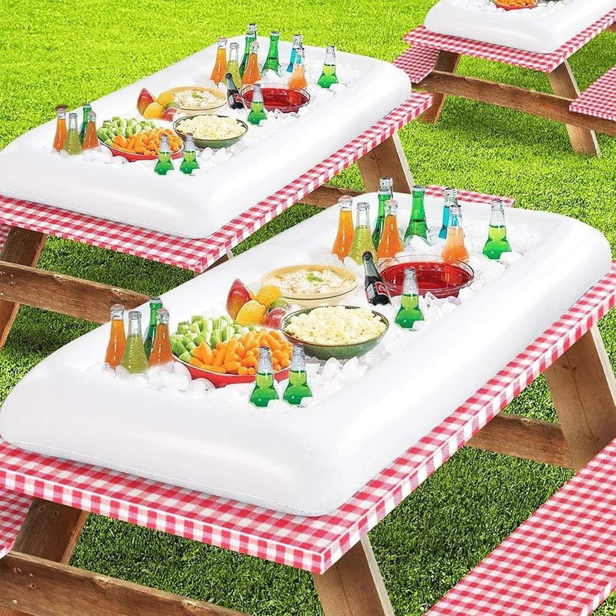 DR.DUDU inflatable serving bar shows spacious food-serving area for platters.