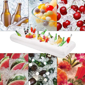 DR.DUDU inflatable serving bar by poolside for pool party refreshments.