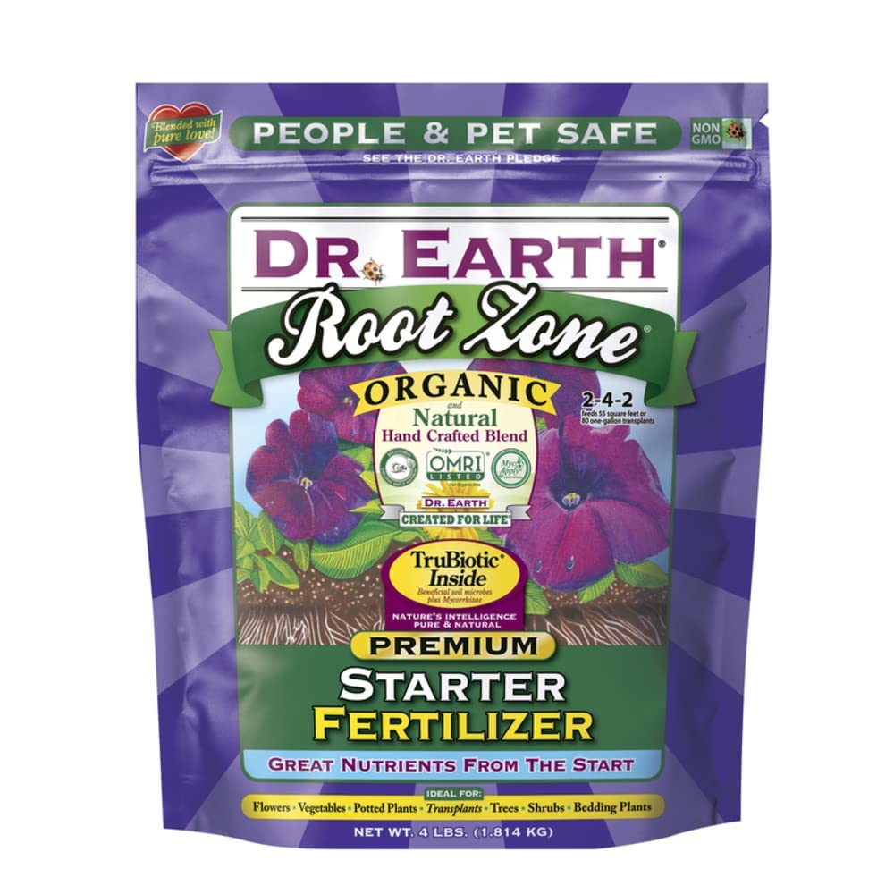 Dr Earth 701P organic ingredients label emphasizing GMO-free formula