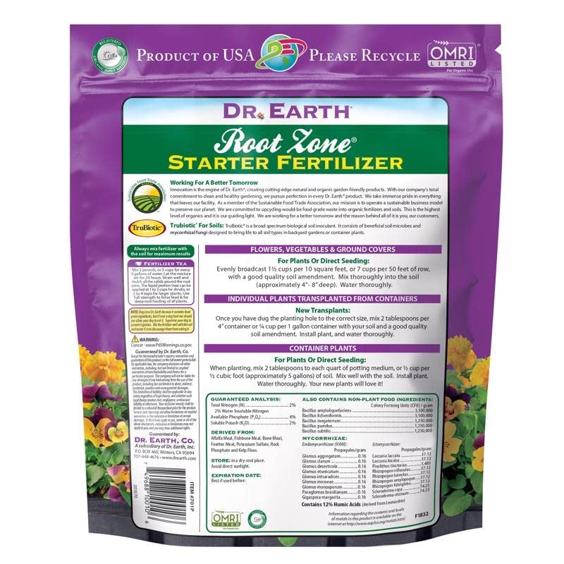 Dr Earth 701P fertilizer applied around a young transplant in a pot