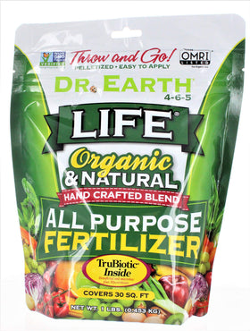 Dr. Earth Minis Life all-purpose fertilizer package boosts organic garden health