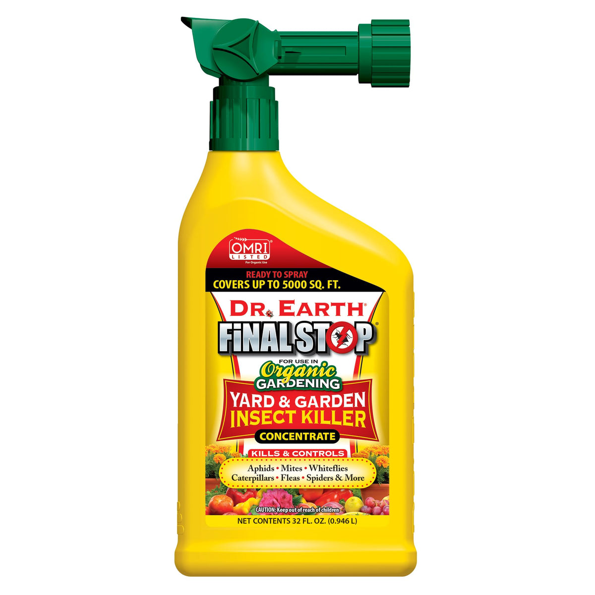 Dr. Earth Final Stop hose-end sprayer 32oz bottle for backyard pest control.