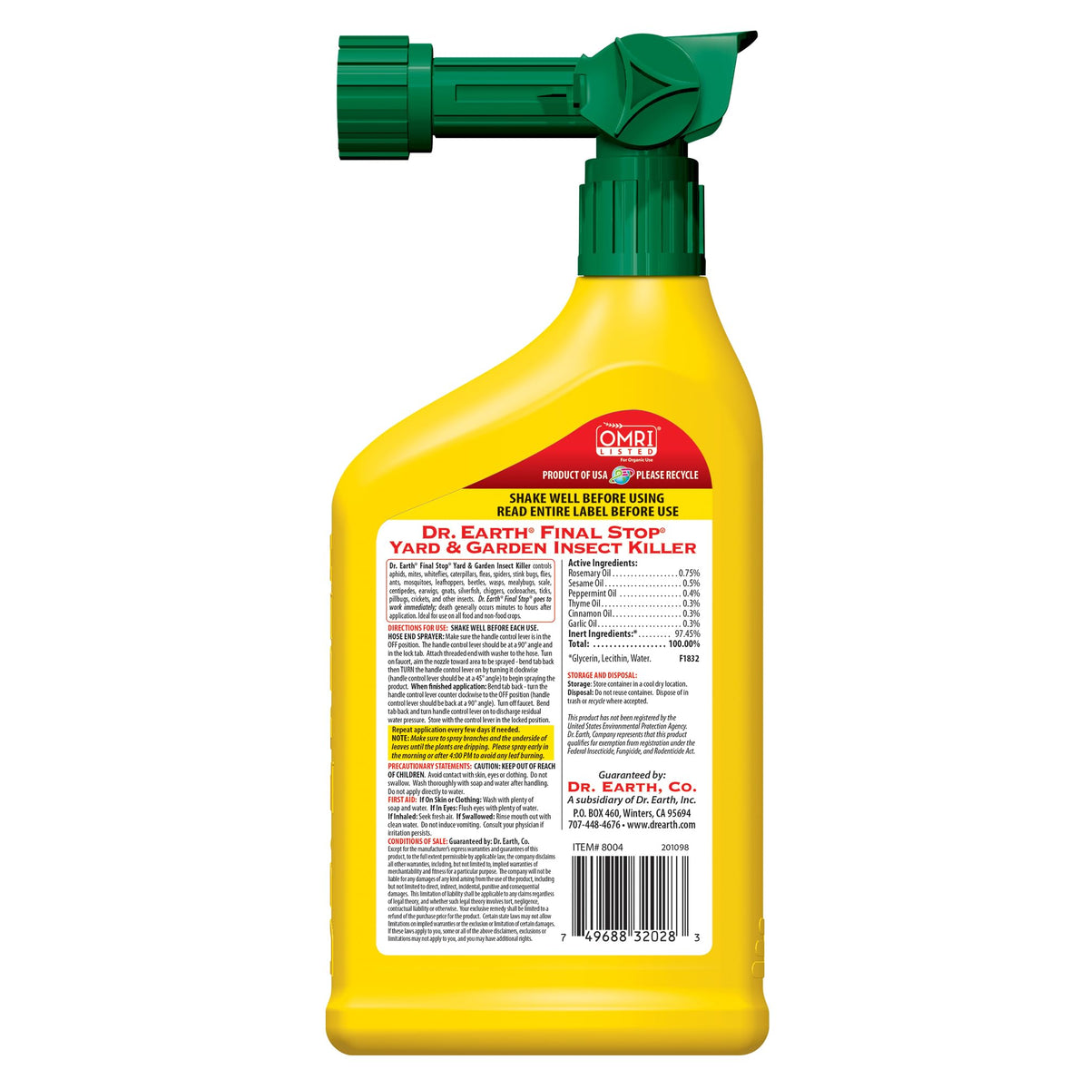Dr. Earth Final Stop nozzle attachment enabling precise spray on plants.