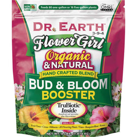 Dr. Earth Flower Girl Bud & Bloom Booster application on soil promotes healthy roots and fuller blooms.