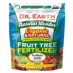 Dr. Earth Natural Wonder fertilizer bottle for easy feeding and healthier fruit trees