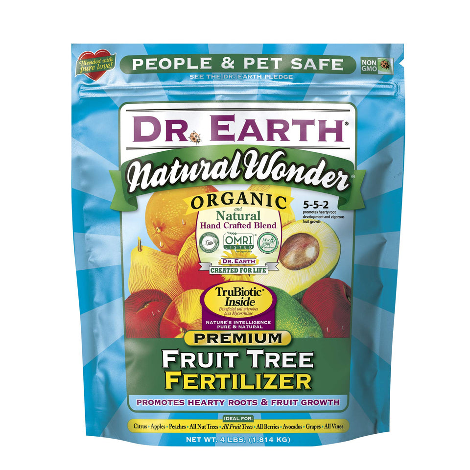 Dr. Earth Natural Wonder Fruit Tree Fertilizer bag for organic feeding of fruit trees and vines.