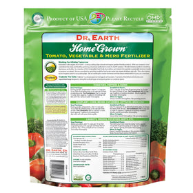 Dr. Earth Organic 5 label close-up highlights organic, long-lasting nutrients.