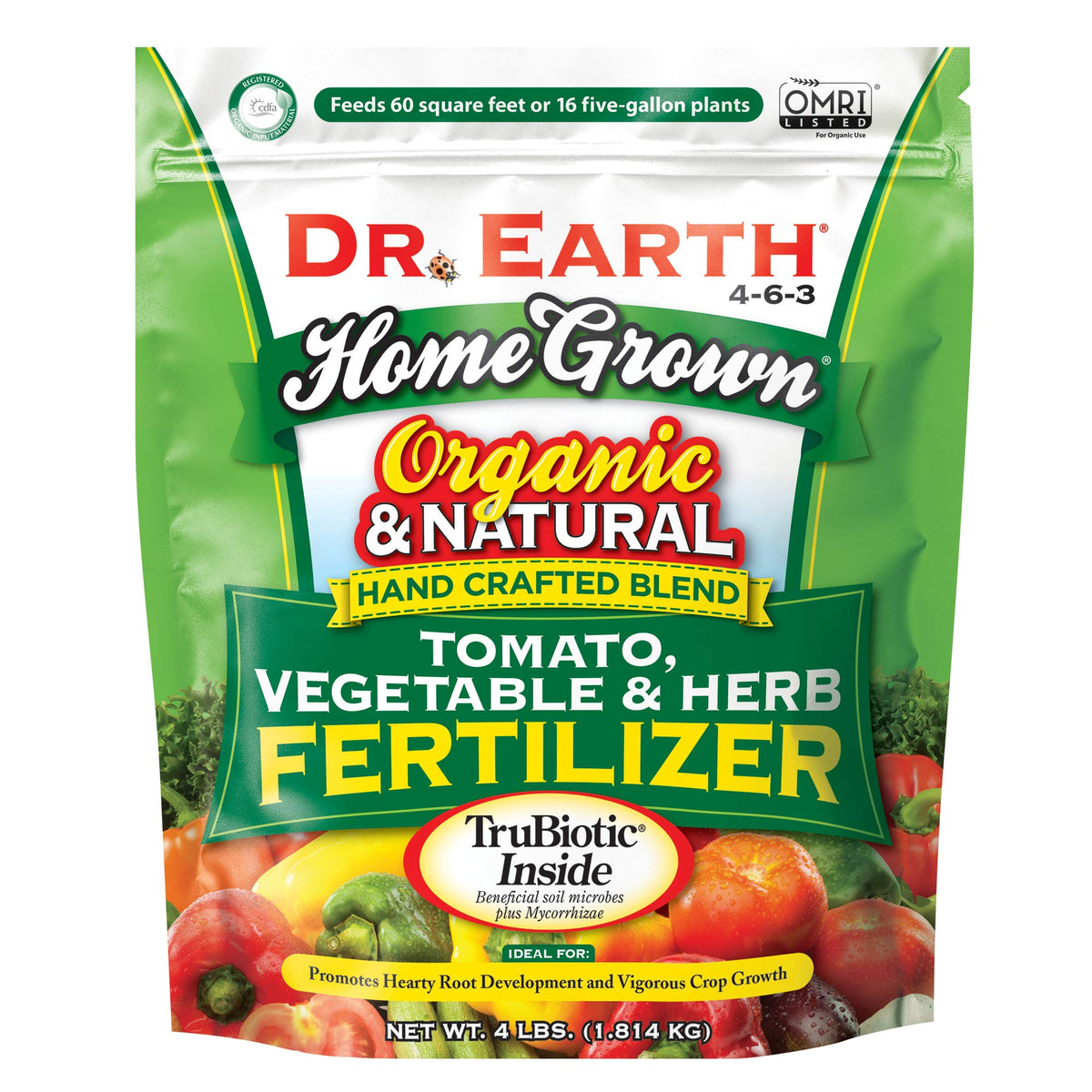 Dr. Earth Organic 5 Tomato Fertilizer poly bag boosts yields and flavor.