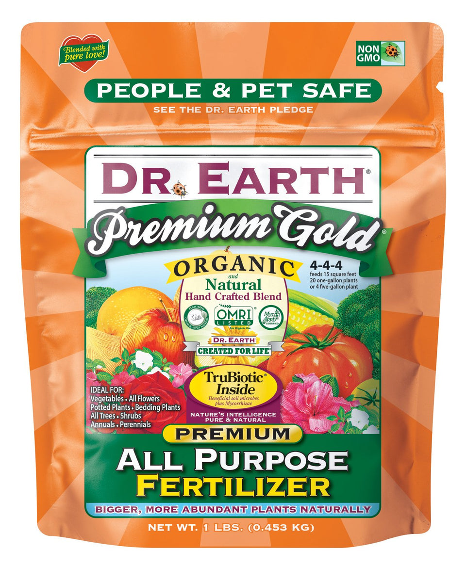 Dr. Earth Premium Gold All Purpose Fertilizer 1 lb bag for healthy vegetables and flowering plants