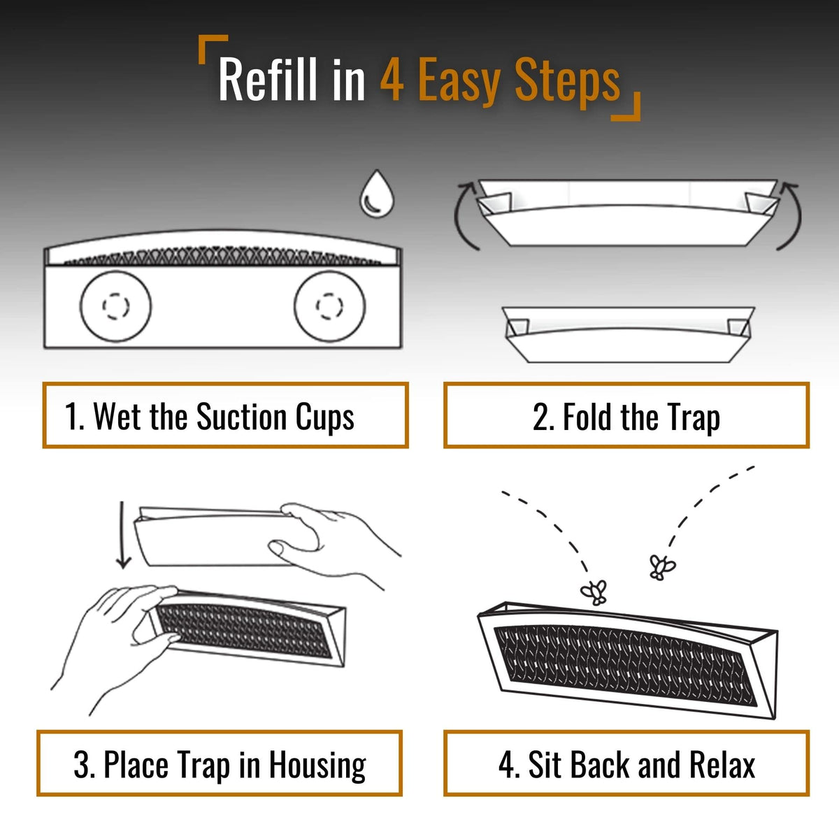 Dr. Killigan's Fly Inn inserts on a window frame ready to attract light-loving pests