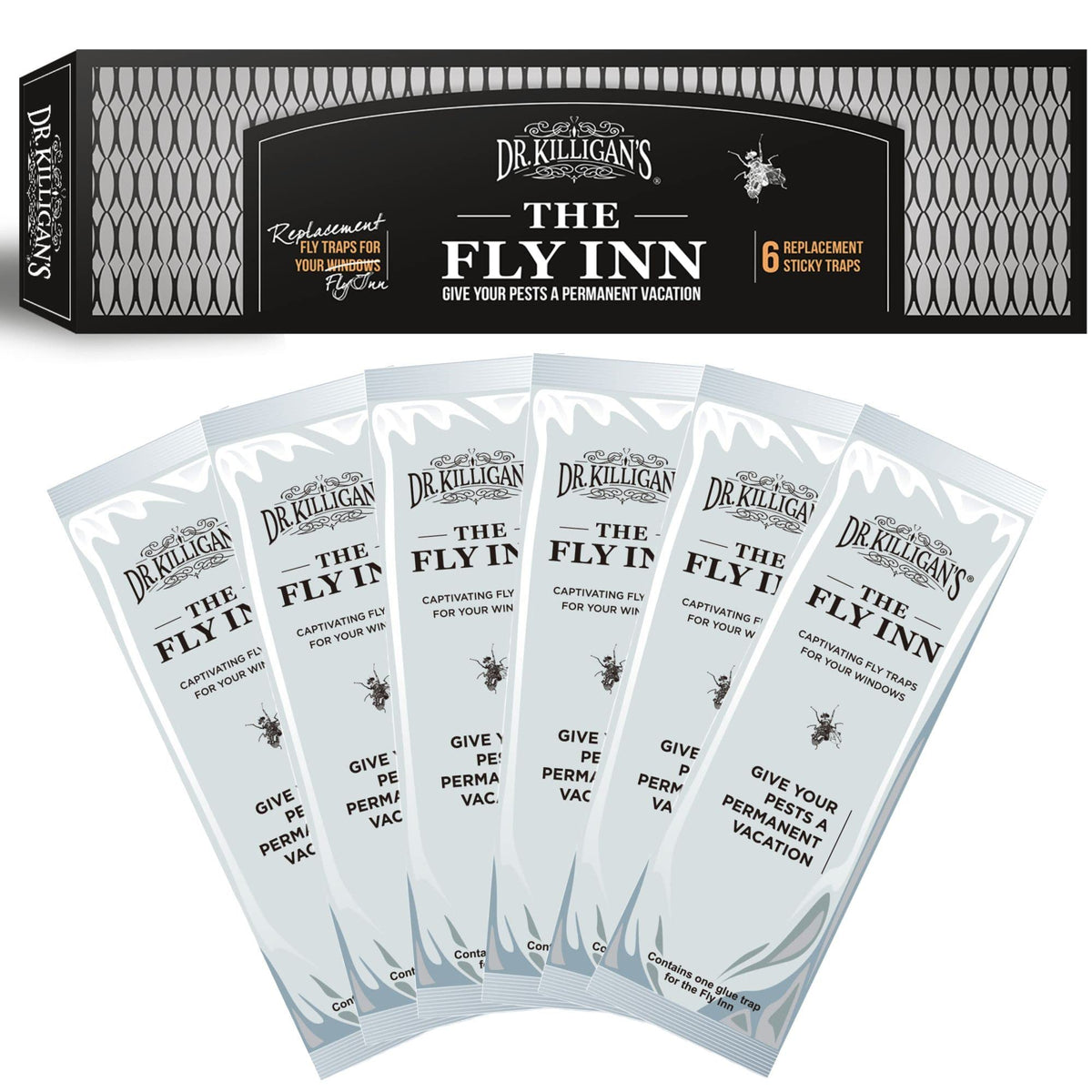 Dr. Killigan's Fly Inn replacement inserts in packaging for window-based pest control