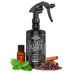 Dr. Killigan's Six Feet Under bottle pour demonstrates a plant-powered spray for family-friendly pest control