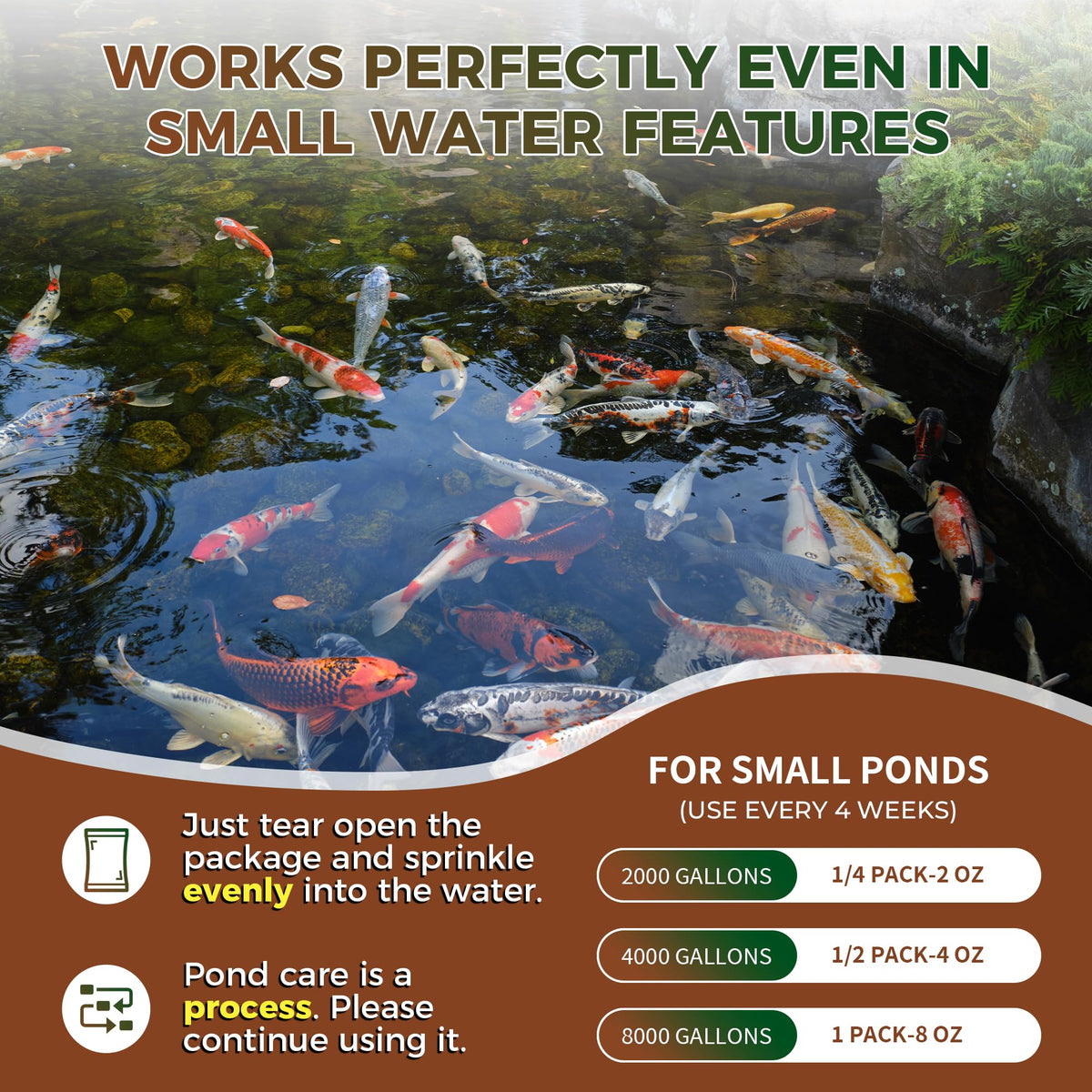 Fish-safe pond treatment for koi and ornamental ponds